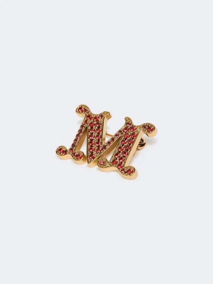 Monogrambrosch med kristaller, röd Monogrambrosch med kristaller, röd