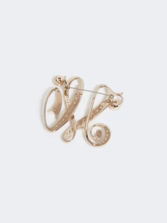 Monogrambrosch med strass, elfenben