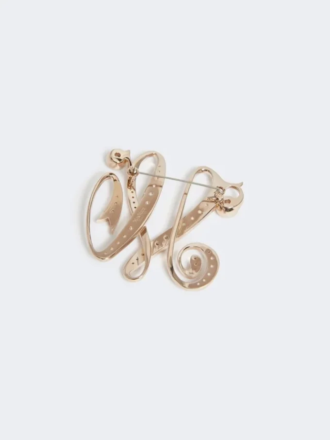 Monogrambrosch med strass, elfenben