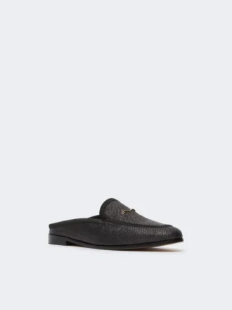 Mules i canvas med raffiaeffekt, svarta