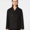 Peacoat i bomull och linne med korgväv, svart