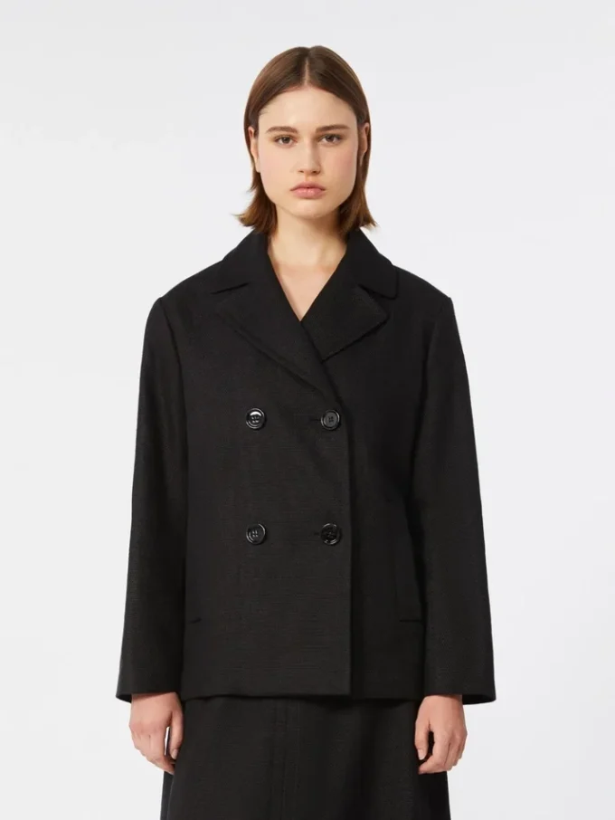 Peacoat i bomull och linne med korgväv, svart
