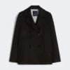 Peacoat i bomull och linne med korgväv, svart