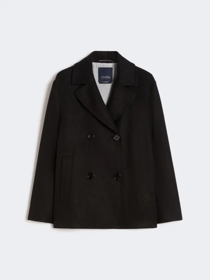 Peacoat i bomull och linne med korgväv, svart