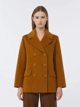Peacoat i bredvävd ull, senapsgul