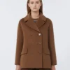 Peacoat i bredvävd ull, tobaksfärgad