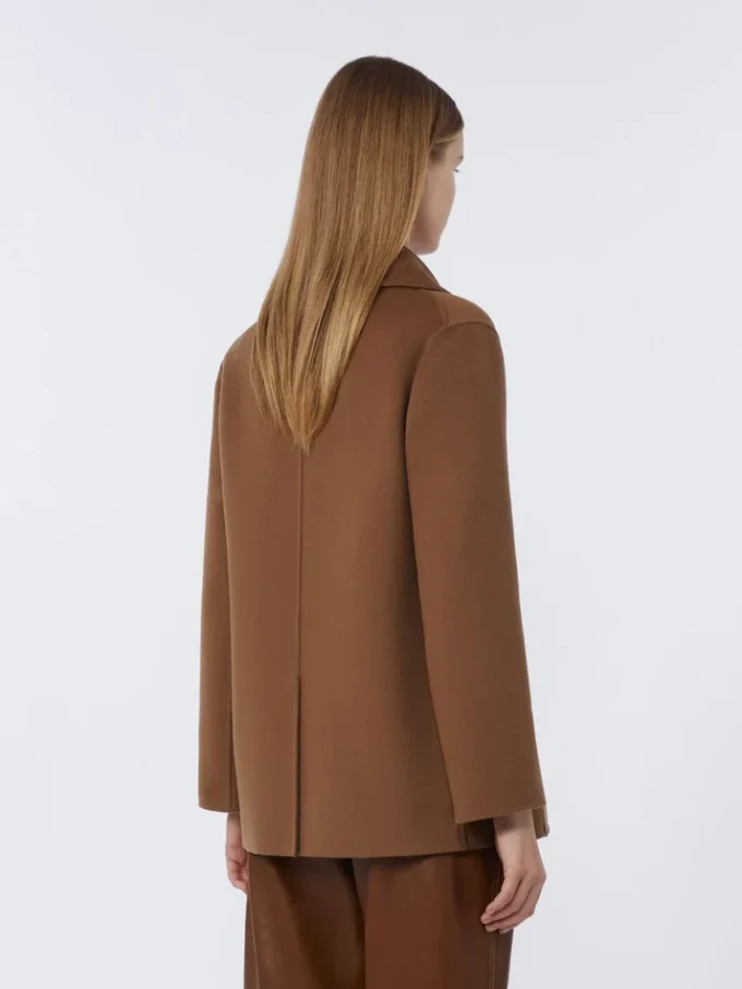 Peacoat i bredvävd ull, tobaksfärgad