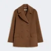 Peacoat i bredvävd ull, tobaksfärgad