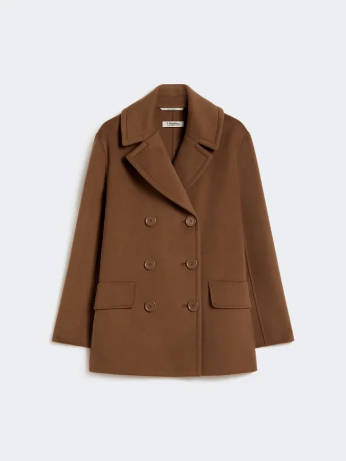 Peacoat i bredvävd ull, tobaksfärgad