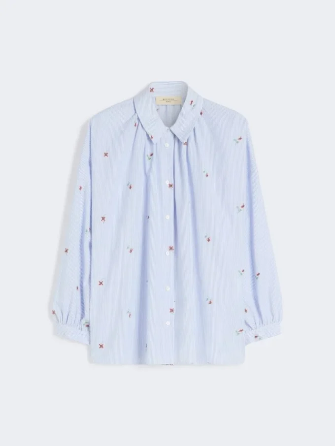 Poplin-skjorta med broderi, ljusblå Poplin-skjorta med broderi, ljusblå