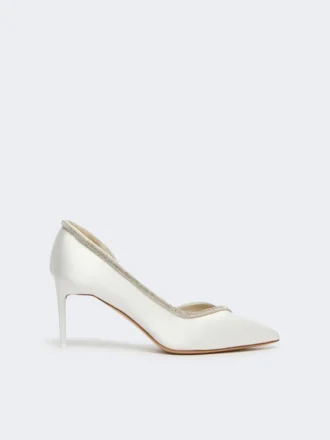 Pumps i satin med kristaller, elfenben