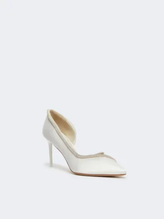 Pumps i satin med kristaller, elfenben