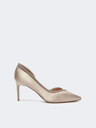 Pumps i satin med kristaller, färg: nude