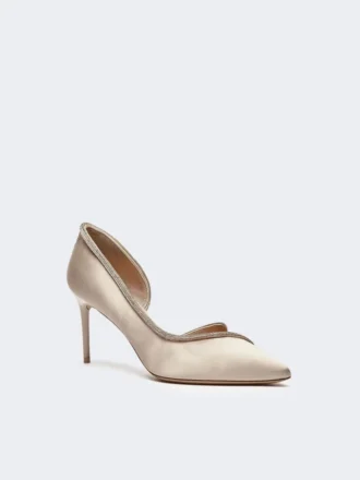 Pumps i satin med kristaller, färg: nude