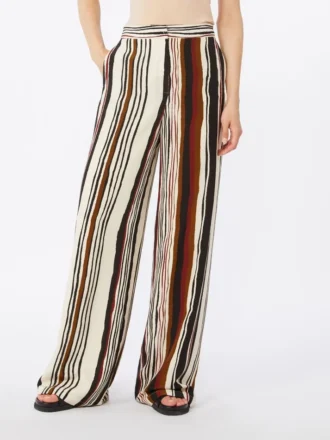 Randiga byxor i crepe de chine, tegelröd
