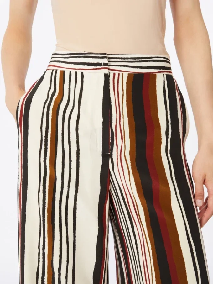 Randiga byxor i crepe de chine, tegelröd Randiga byxor i crepe de chine, tegelröd