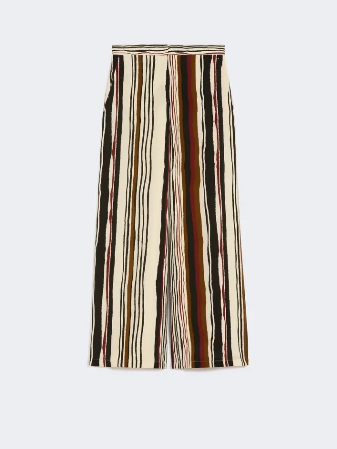 Randiga byxor i crepe de chine, tegelröd Randiga byxor i crepe de chine, tegelröd