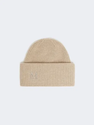 Ribbstickad kashmirmössa, beige Ribbstickad kashmirmössa, beige