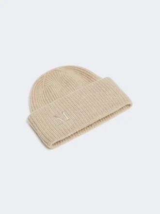 Ribbstickad kashmirmössa, beige Ribbstickad kashmirmössa, beige