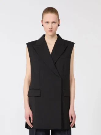 Ärmlös blazer i stretchull, svart