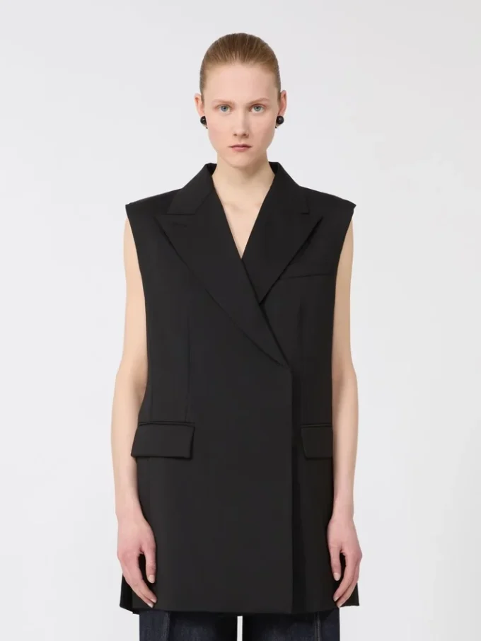 Ärmlös blazer i stretchull, svart Ärmlös blazer i stretchull, svart