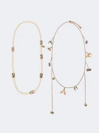 Set med halsband i metall och glas, smaragdgrönt Set med halsband i metall och glas, smaragdgrönt