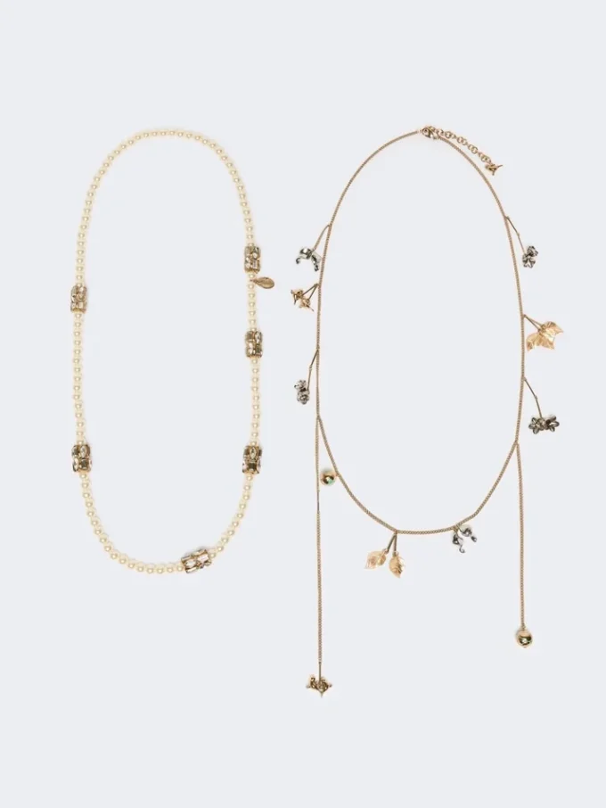 Set med halsband i metall och glas, smaragdgrönt Set med halsband i metall och glas, smaragdgrönt