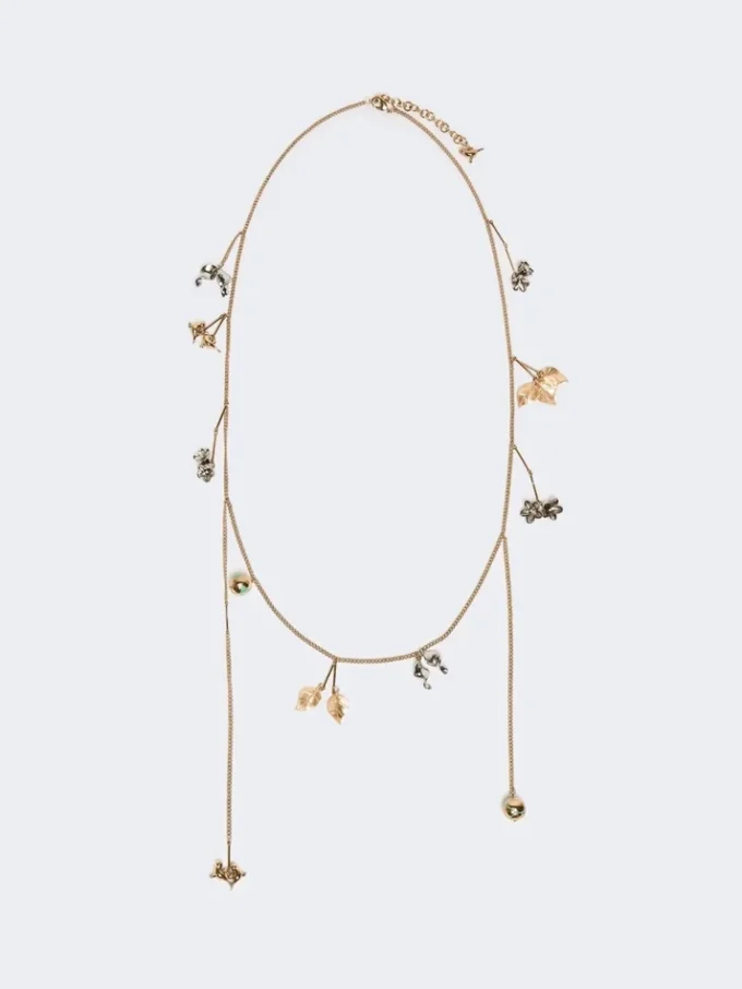 Set med halsband i metall och glas, smaragdgrönt Set med halsband i metall och glas, smaragdgrönt