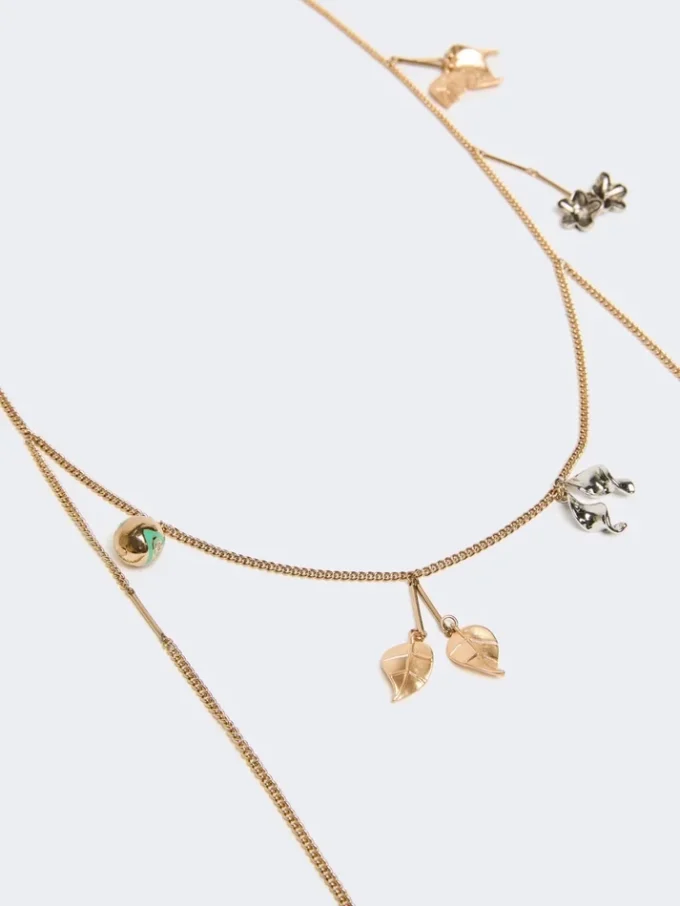 Set med halsband i metall och glas, smaragdgrönt Set med halsband i metall och glas, smaragdgrönt