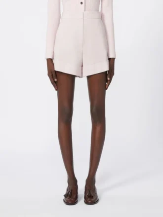 Shorts i kanvas av ull, mohair och siden, beige-rosa