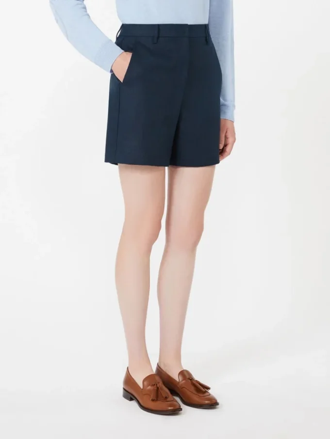 Shorts i linne med korgväv, midnattblå Shorts i linne med korgväv, midnattblå