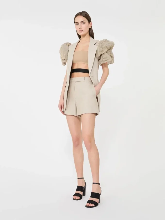 Shorts i linne med korgväv, sand Shorts i linne med korgväv, sand