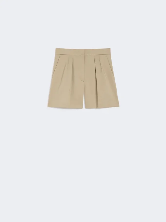 Shorts i stretchig bomullssatin, khaki Shorts i stretchig bomullssatin, khaki