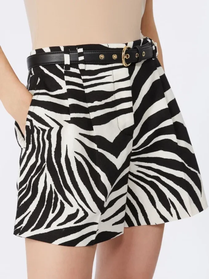 Shorts i tryckt bomull och linne, svarta Shorts i tryckt bomull och linne, svarta
