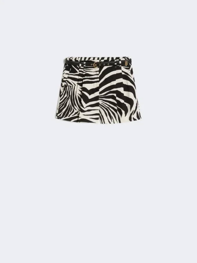 Shorts i tryckt bomull och linne, svarta Shorts i tryckt bomull och linne, svarta