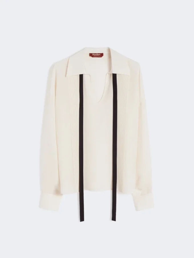 Silkesblus med fluga, beige Silkesblus med fluga, beige