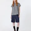Bermudashorts i denim av bomull och linne, marinblå Bermudashorts i denim av bomull och linne, marinblå