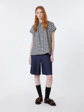 Bermudashorts i denim av bomull och linne, marinblå