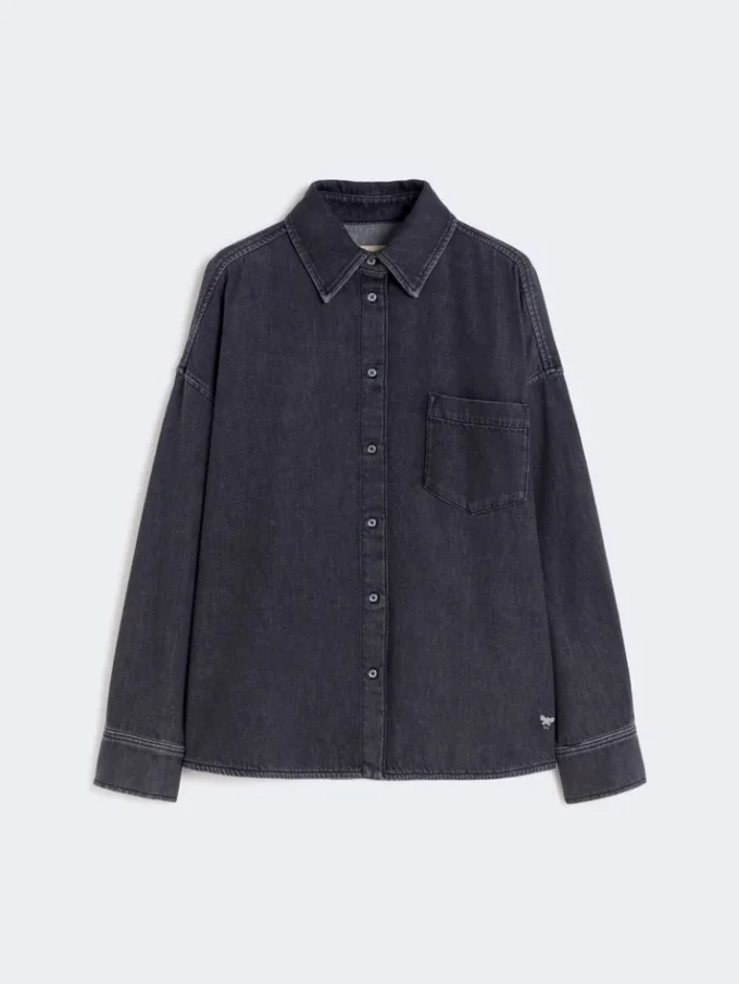 Skjorta i bomullsdenim, svart