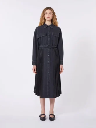 Skjortklänning i denim och satin, svart