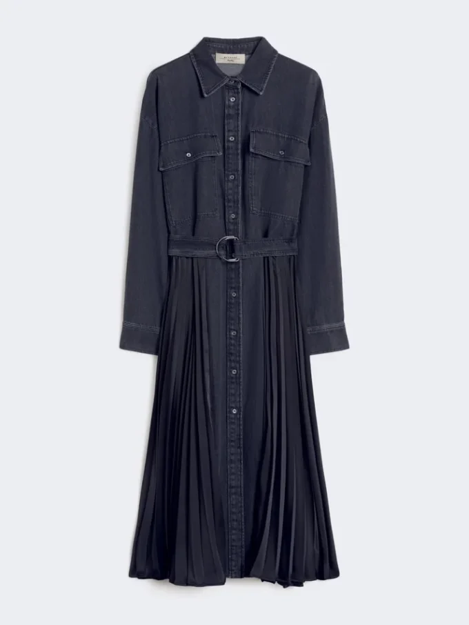 Skjortklänning i denim och satin, svart Skjortklänning i denim och satin, svart