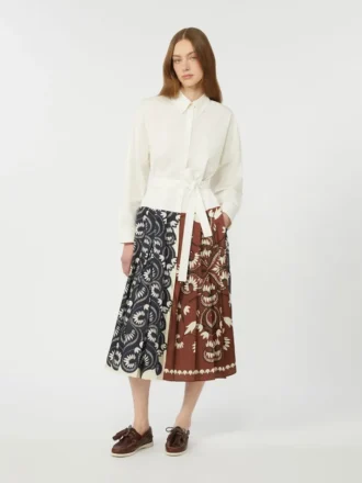 Skjortklänning i tryckt bomull och twill, vit