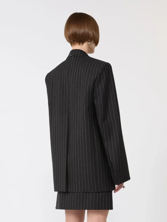 Skräddarsydd blazer i gabardin med smala ränder, svart