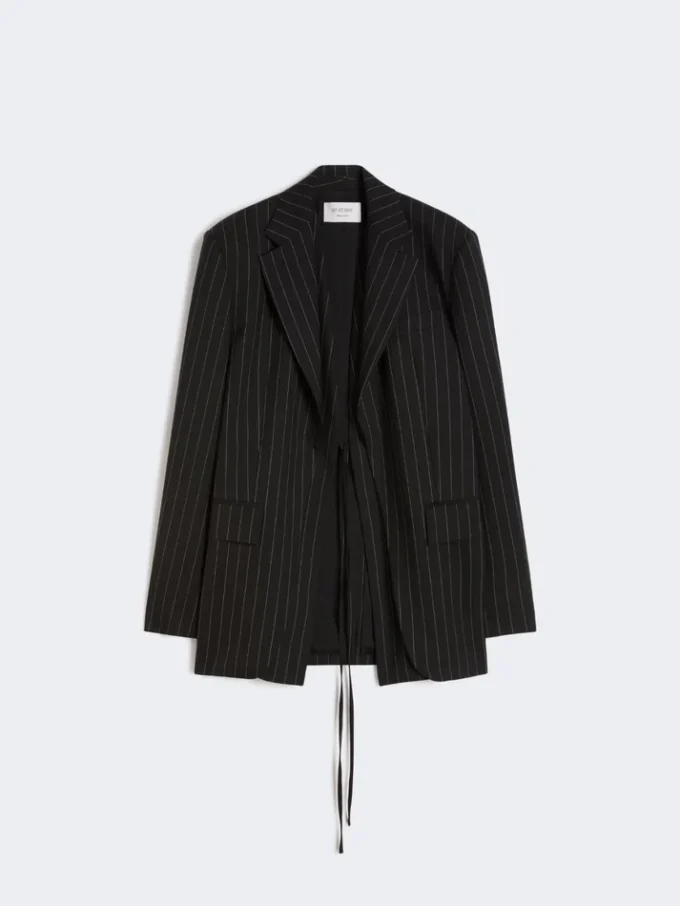 Skräddarsydd blazer i gabardin med smala ränder, svart