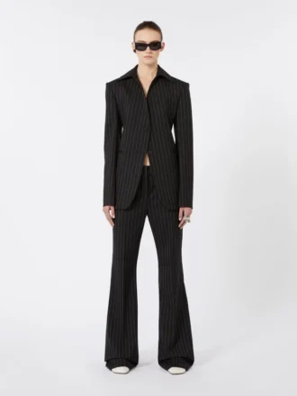 Slim-fit-blazer i stretchgabardin, svart