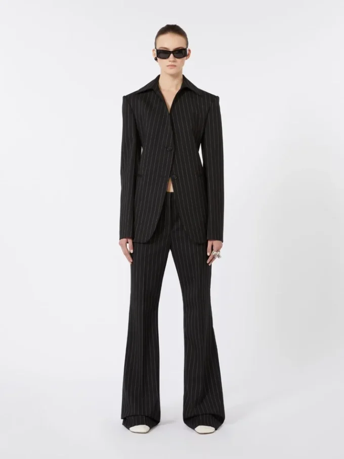 Slim-fit-blazer i stretchgabardin, svart