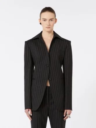 Slim-fit-blazer i stretchgabardin, svart