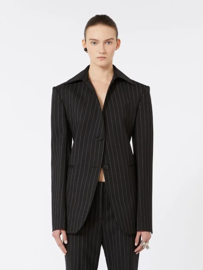 Slim-fit-blazer i stretchgabardin, svart
