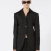 Slim-fit-blazer i stretchgabardin, svart
