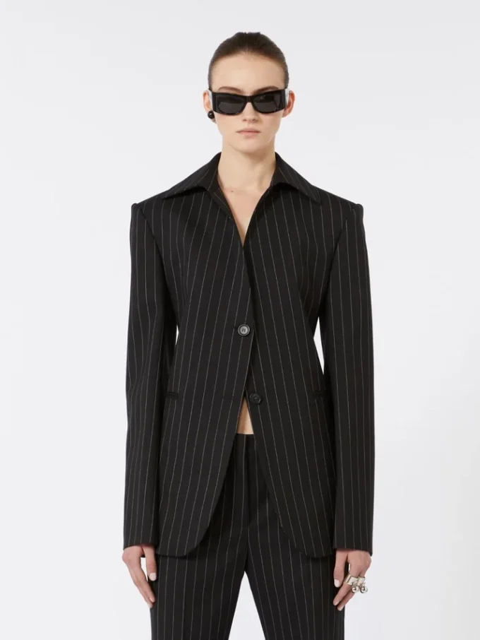 Slim-fit-blazer i stretchgabardin, svart